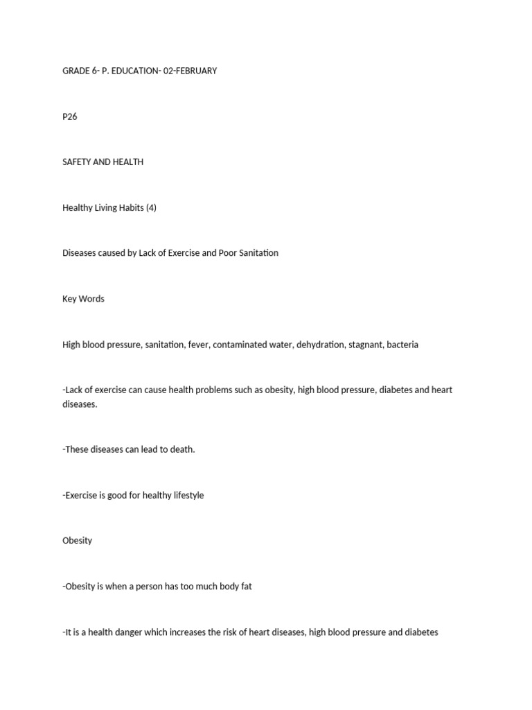 GRADE 6- P. E Exercise Notes | PDF