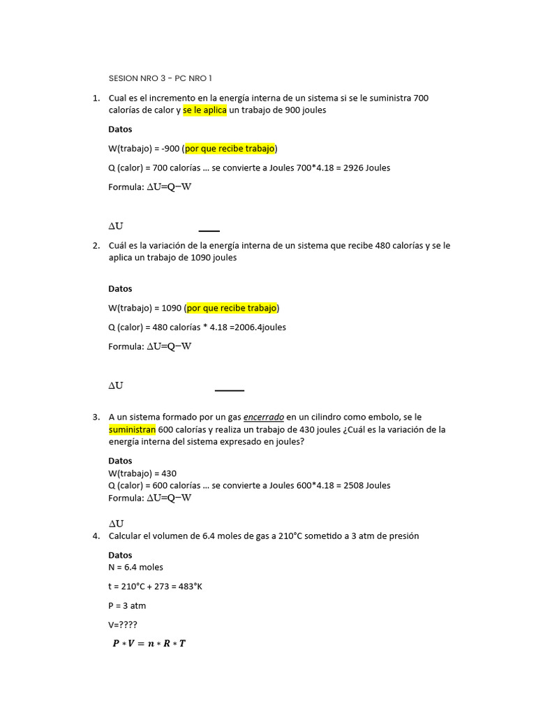 Problemas de Termodinámica y Gases | PDF