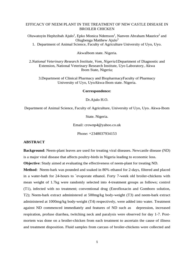 Efficacy of Neem Plant in The Treatment of | PDF | Infection ...