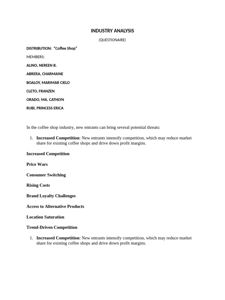 Coffee Shop Industry Competition Analysis | PDF | Supply Chain | Coffee