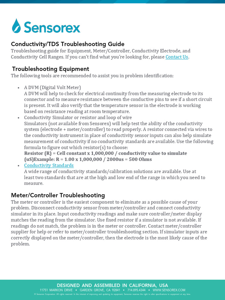 Conductivity Sensors Troubleshooting Guide | PDF | Resistor ...