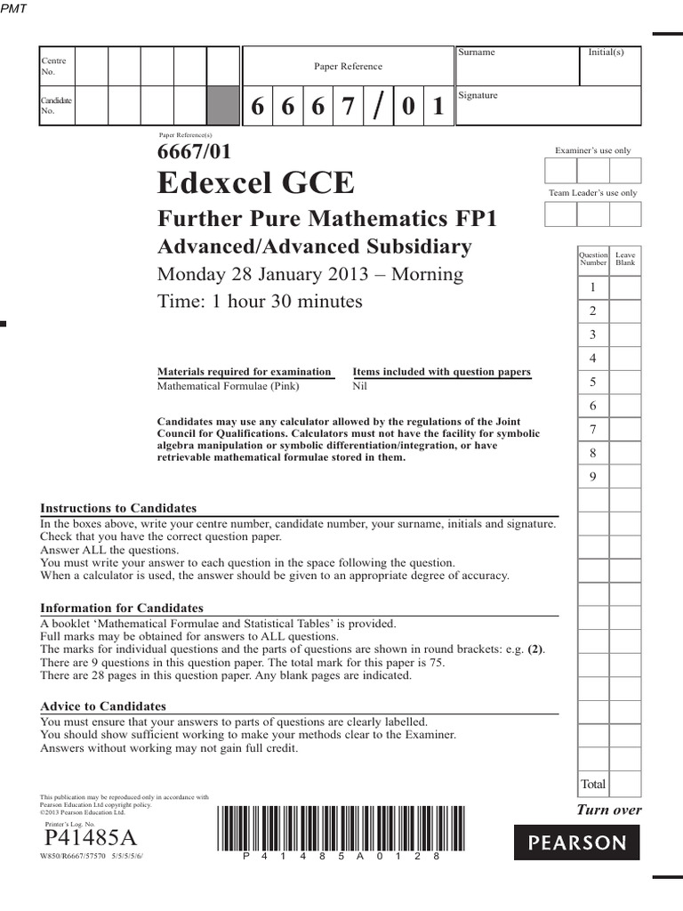 January 2013 QP - FP1 Edexcel | PDF | Mathematics | Calculator