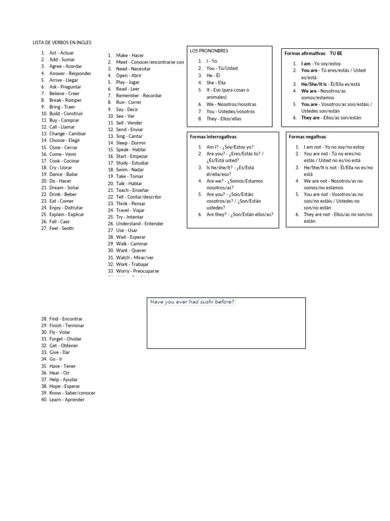 Lista de Verbos en Ingles | PDF | Música grabada | Grabación de sonido