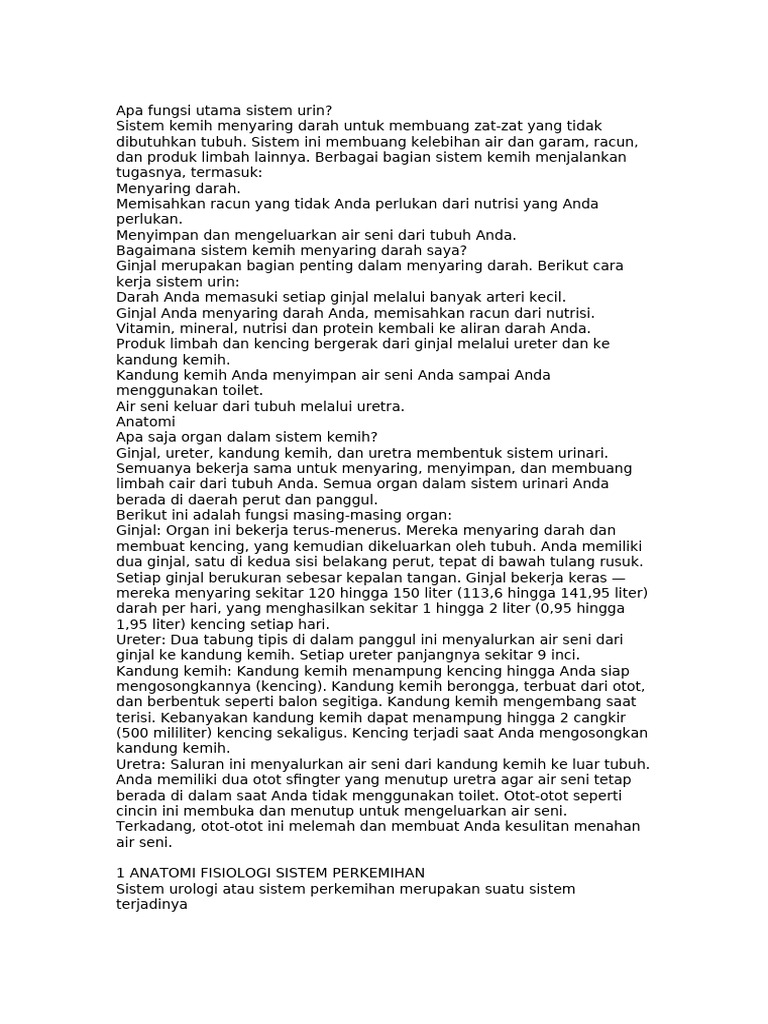 Apa fungsi utama sistem urin pdf