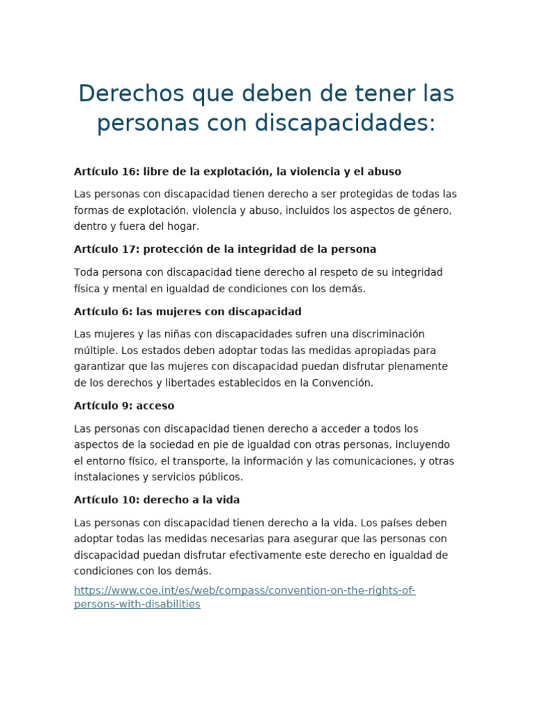 Derechos de las Personas con Discapacidad | PDF | Invalidez ...