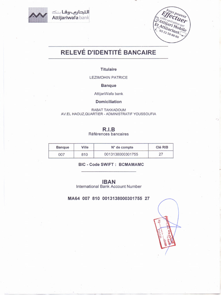 RIB et IBAN Attijariwafa Bank | PDF