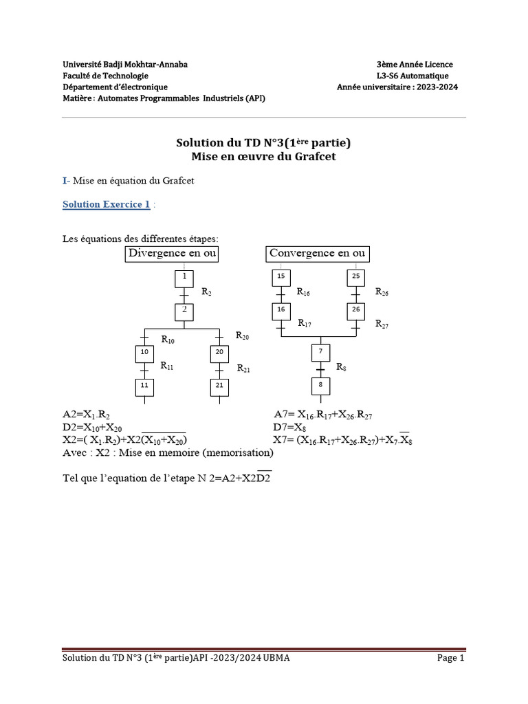 Solutions TD3 Automates Programmables API | PDF | Électrotechnique