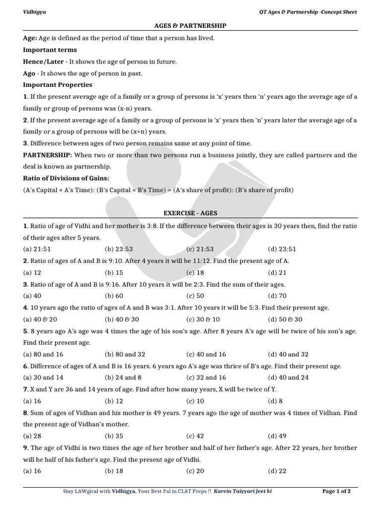 Ages & Partnership Class Sheet | PDF | Economies
