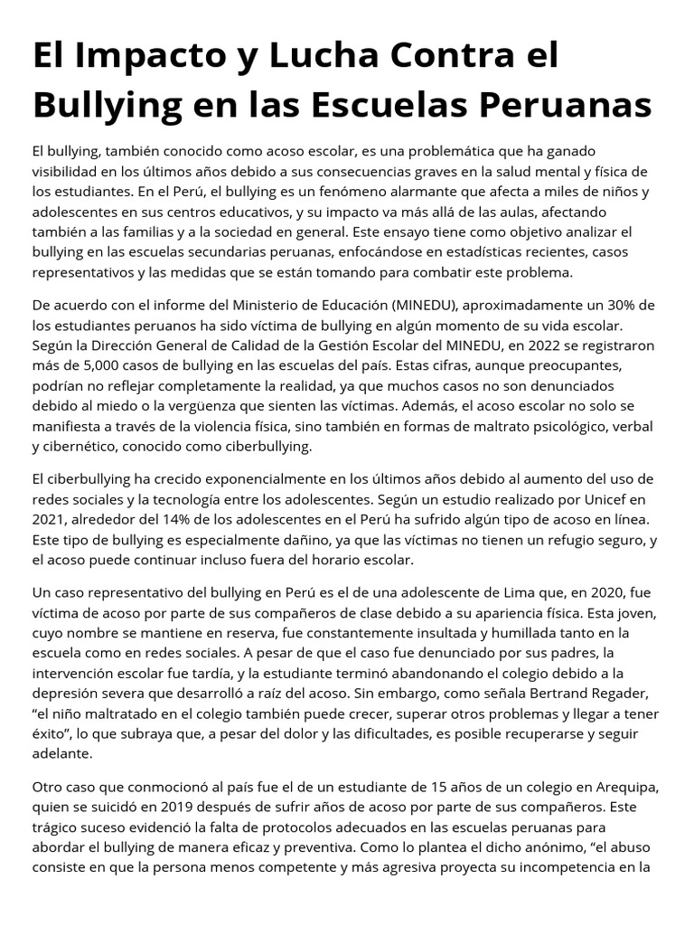 El Impacto y Lucha Contra El Bullying en Las Escuelas Peruana ...
