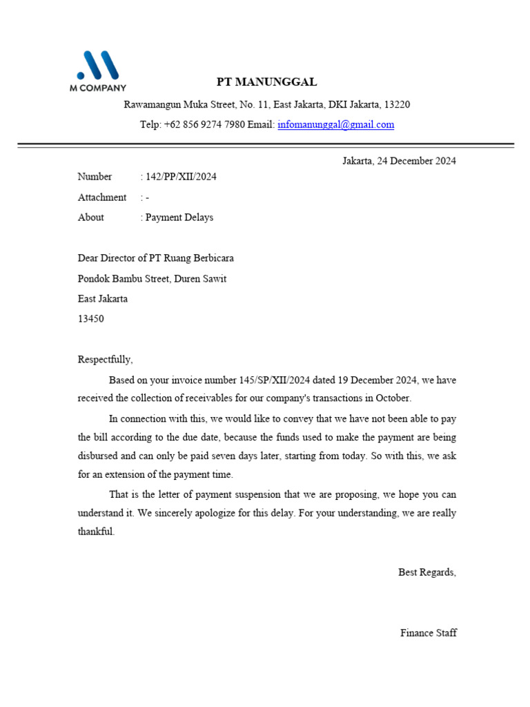 Payment Delay Request Letter | PDF