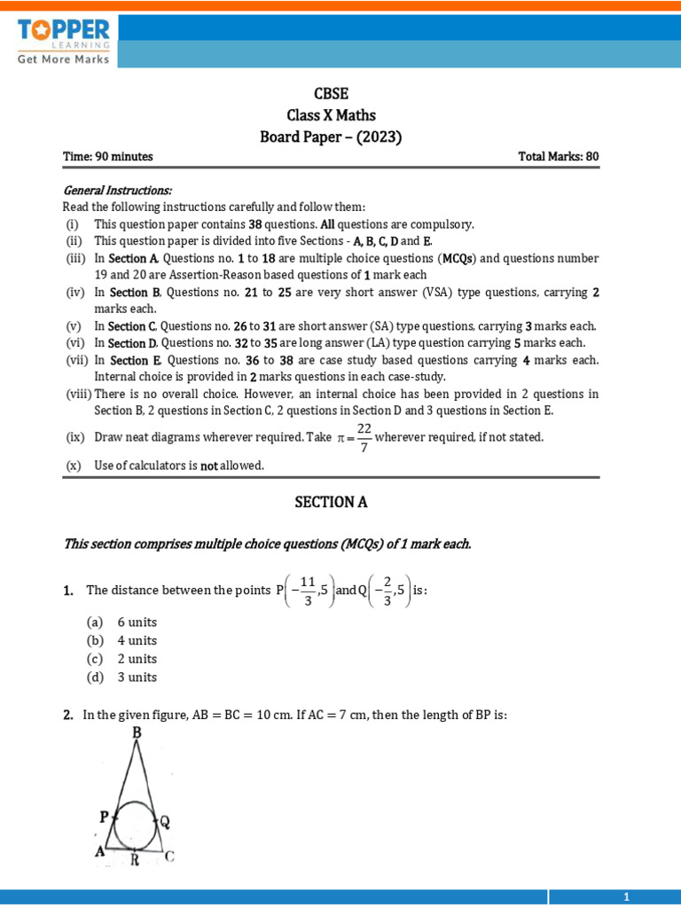 001 Maths Pyq Paper 202388888888 | PDF | Elementary Geometry ...