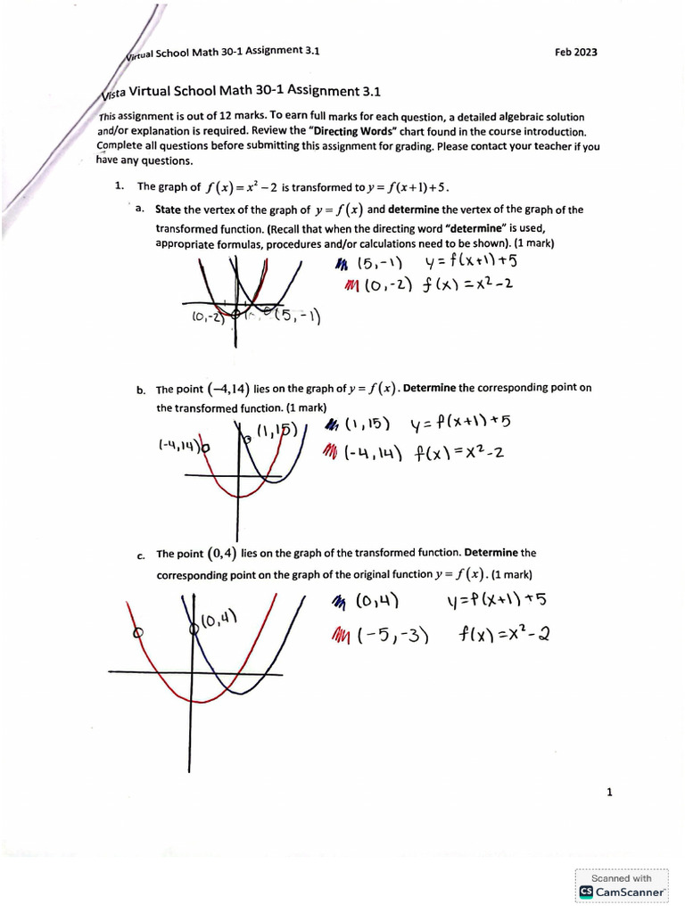 3.1 McKennaDickson Math 30-1 Assignment. | PDF