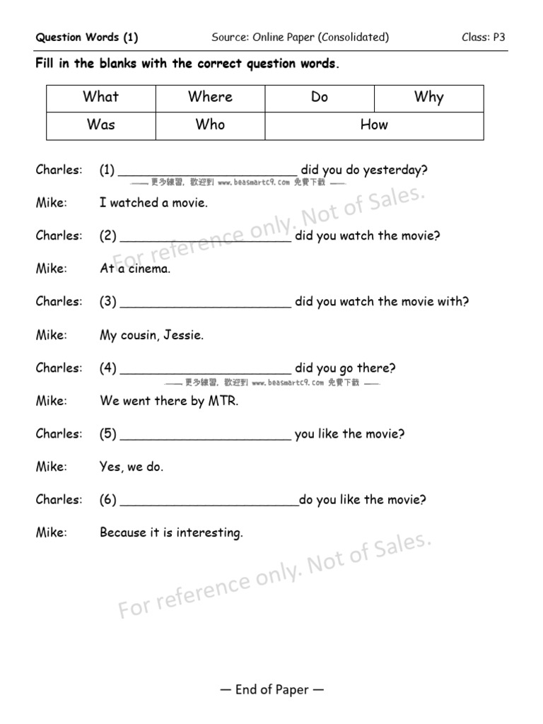 01-05 P3 Question Words | PDF