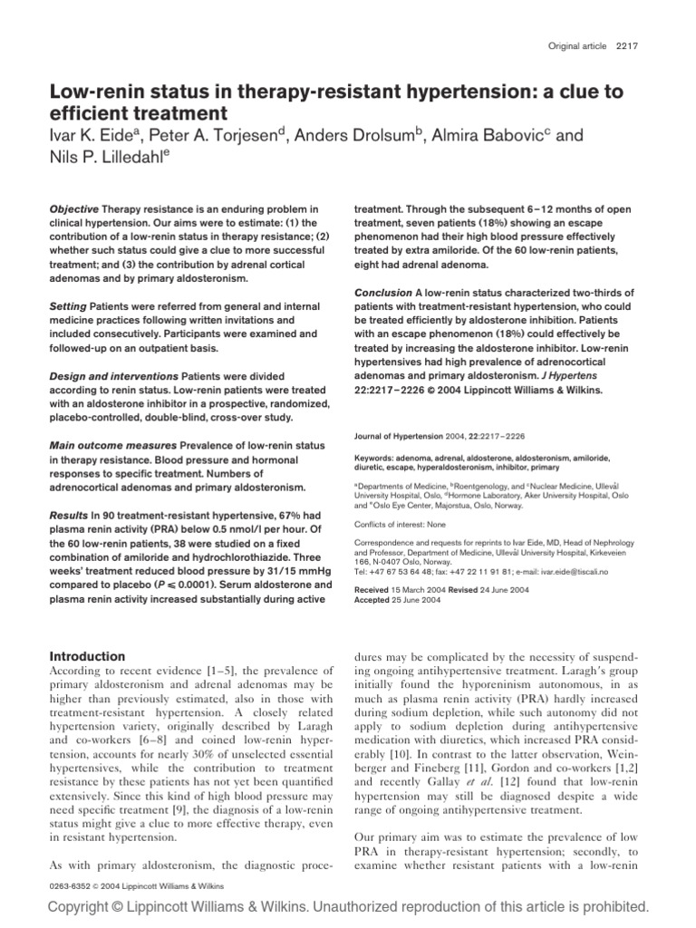 Low-renin status in therapy-resistant hypertension | PDF | Hypertension ...