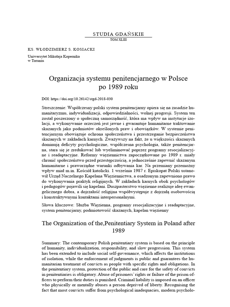 Organizacja Systemu Penitencjarnego W Polsce Po 1989 Roku: Studia ...
