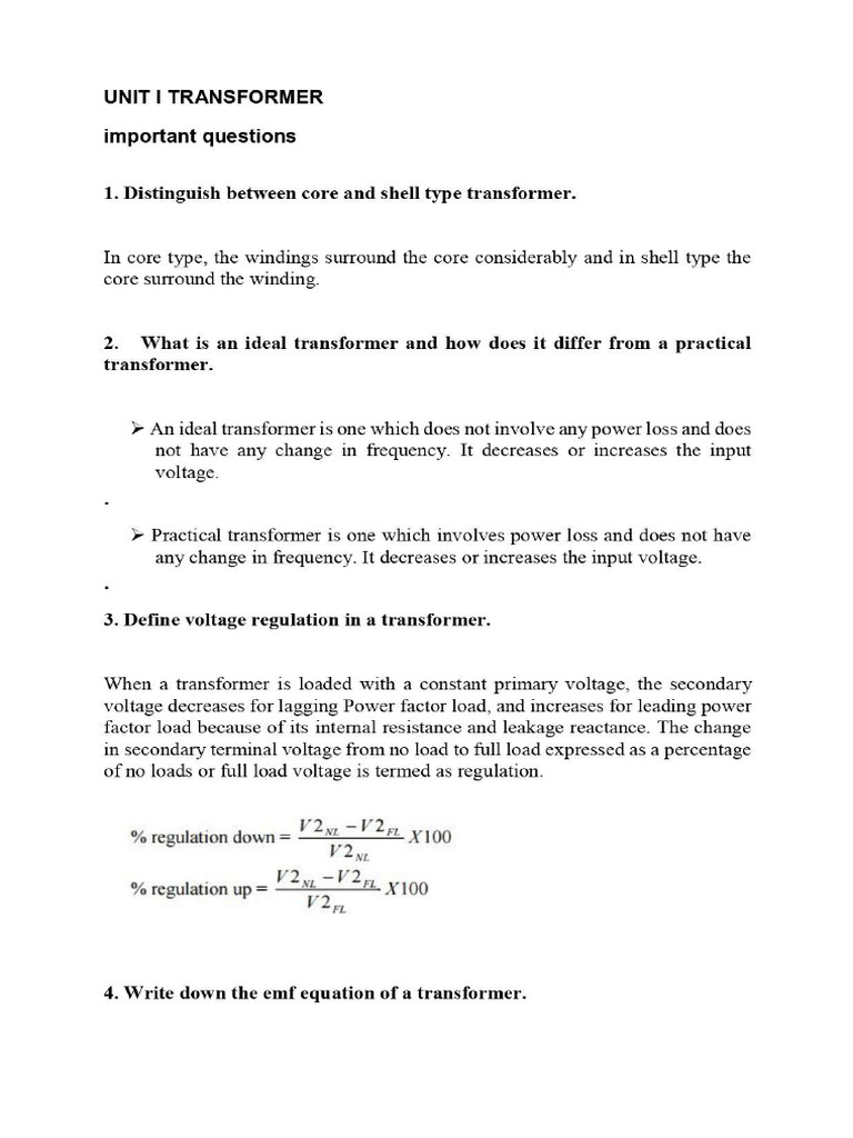 2 marks Unit I - IV | PDF | Electric Motor | Transformer