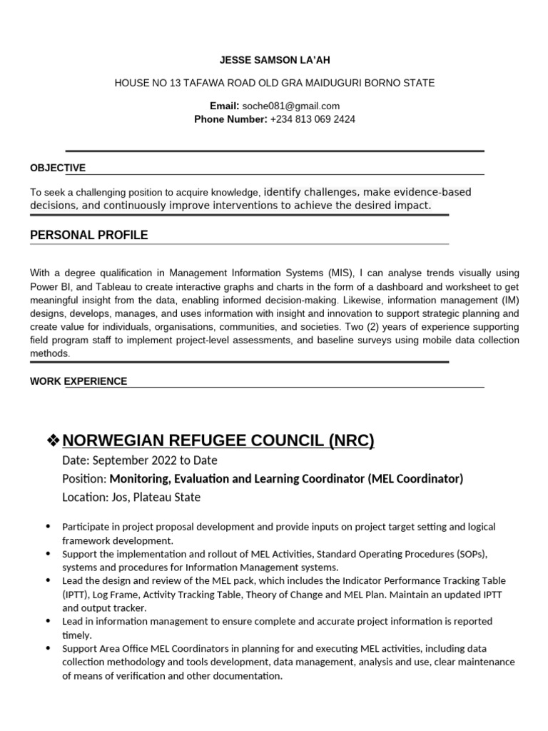 Monitoring and Evaluation Specialist Resume | PDF | Evaluation ...