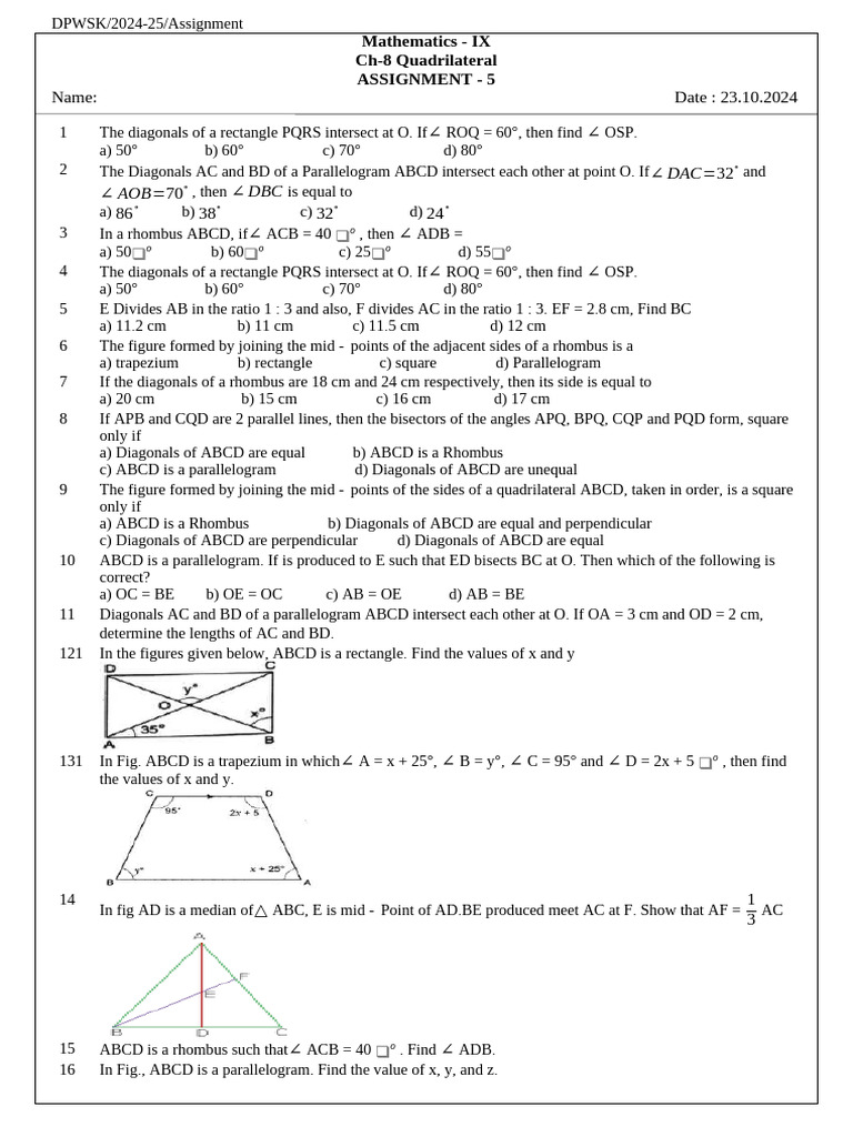 Class 9 ch 8 wo0rksheet pdf rectangle elementary geometry