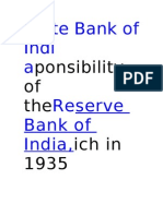 State Bank of Indiaponsibility of The Reserve Bank of India