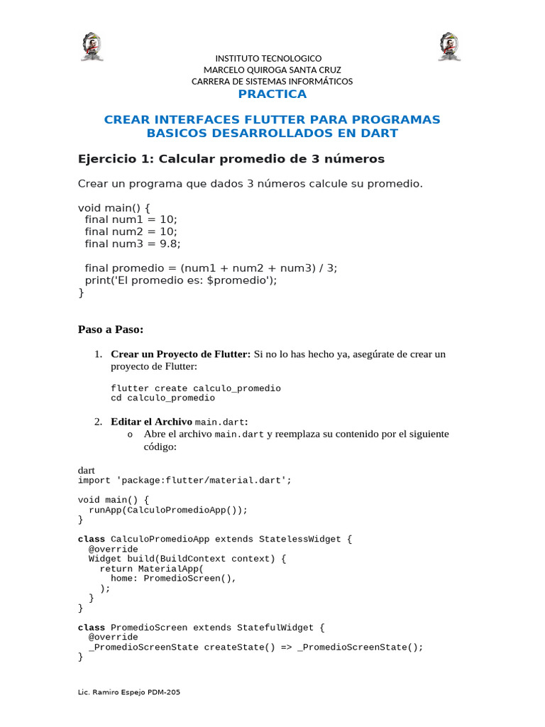 Interfaces Flutter para Ejercicios Dart | PDF | Clima | Informática