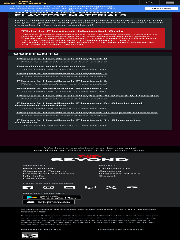 UNEARTHED ARCANA PLAYTEST intelligence overview