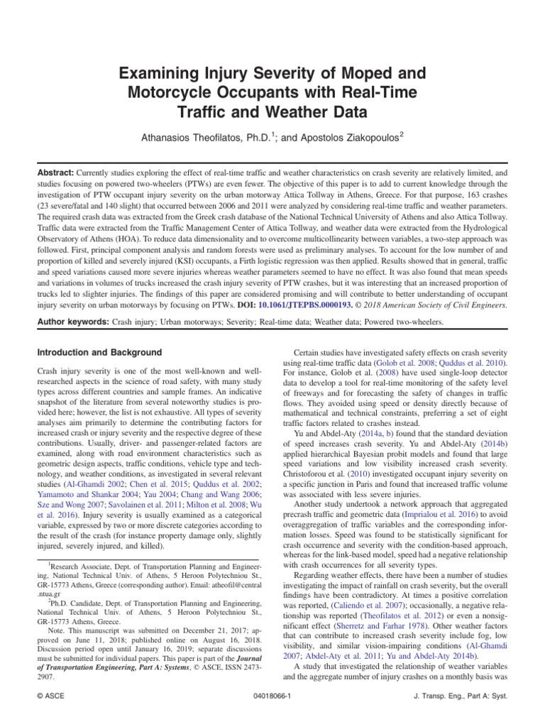 Examining Injury Severity of Moped and Motorcycle | PDF | Traffic ...