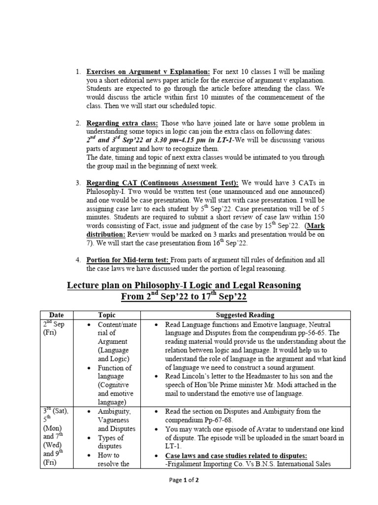 Philosophy-I Logic Class Schedule | PDF | Argument | Logic