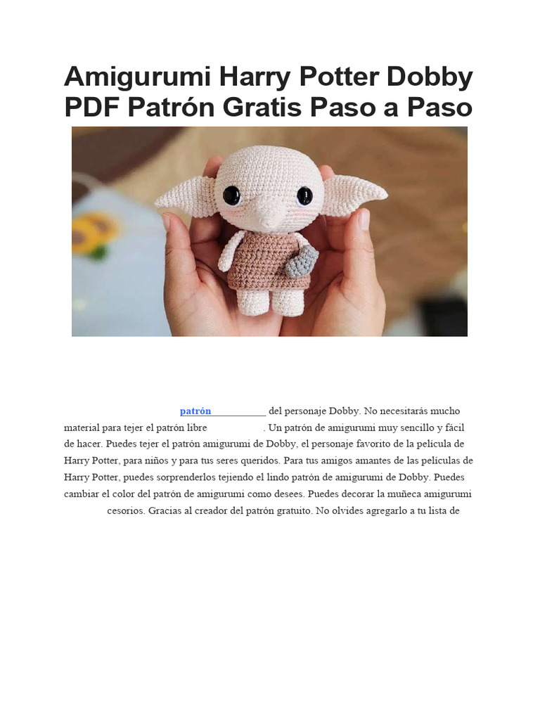 Patrón Amigurumi Dobby Gratis | PDF | Amigurumi | Tejer