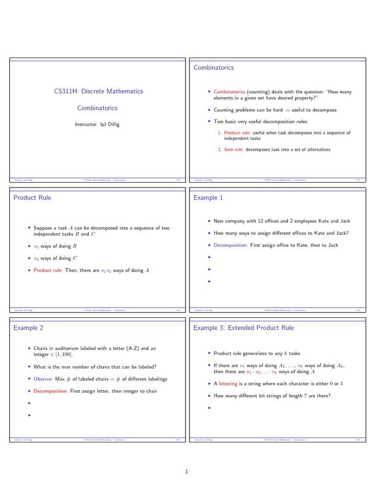 Lecture Combinatorics1 6up | PDF | Mathematics | Mathematical Concepts