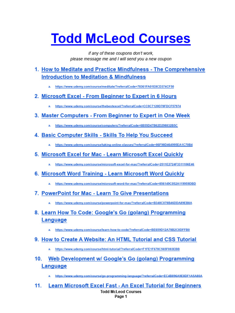 Todd+McLeod+Courses+-+Coupons | PDF | Microsoft Excel | Computing