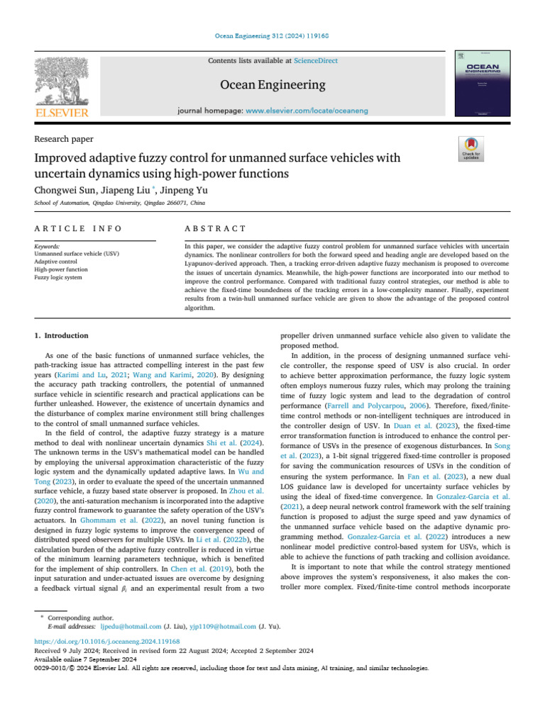 Adaptive Fuzzy Control for USVs | PDF | Control Theory | Fuzzy Logic