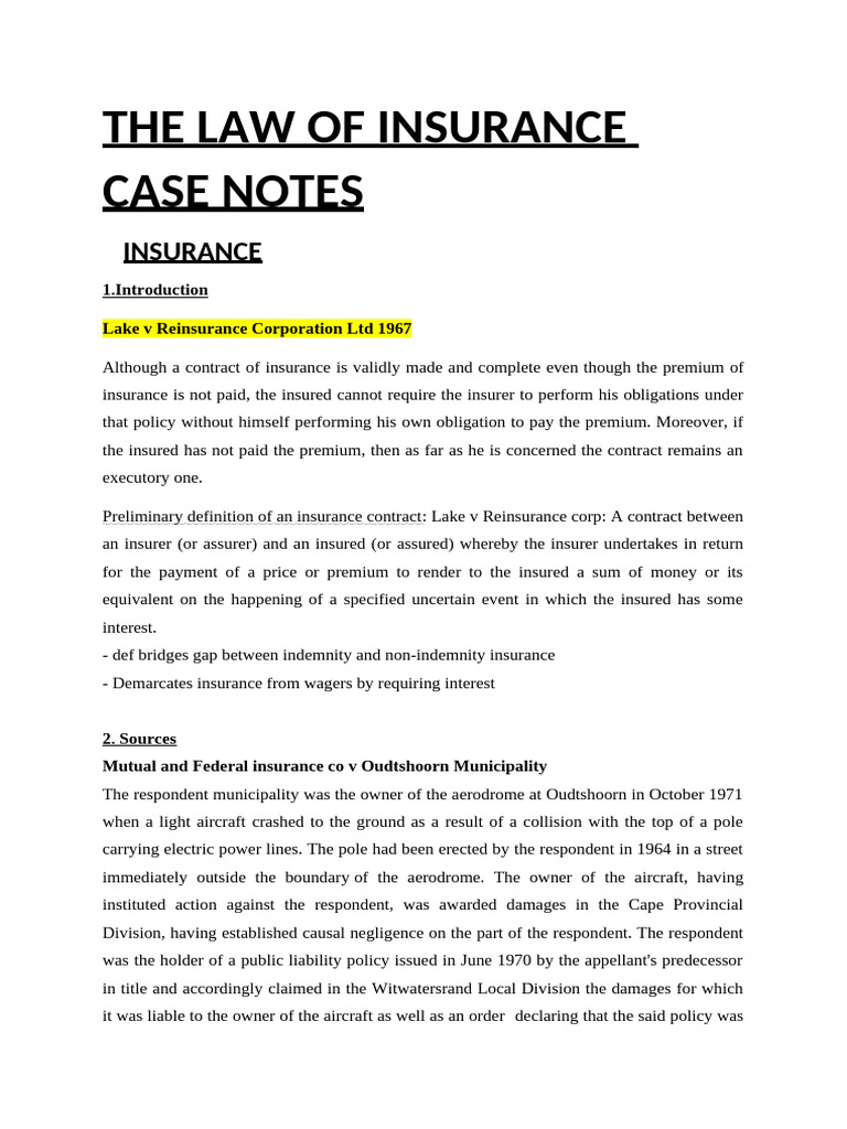 Key Cases in Insurance Law Analysis | PDF | Insurance | Negligence