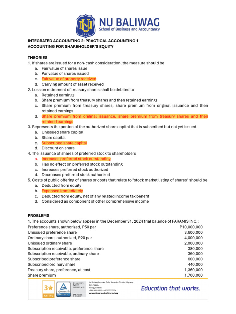 Module 14 Shareholder S Equity Pdf Treasury Stock Preferred Stock