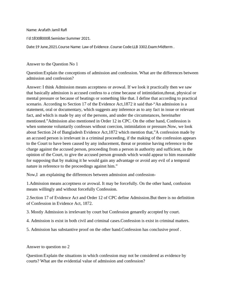 Evidence Act Script. | PDF | Confession (Law) | Evidence (Law)