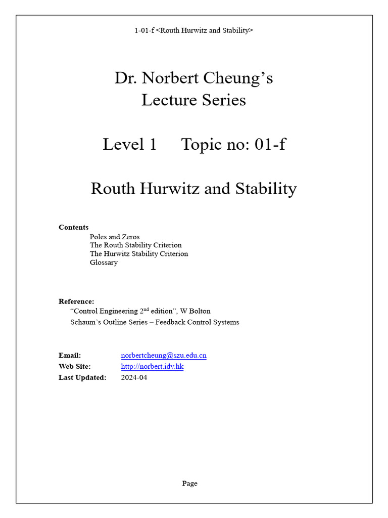 Routh Hurwitz Stability Criteria Explained | PDF