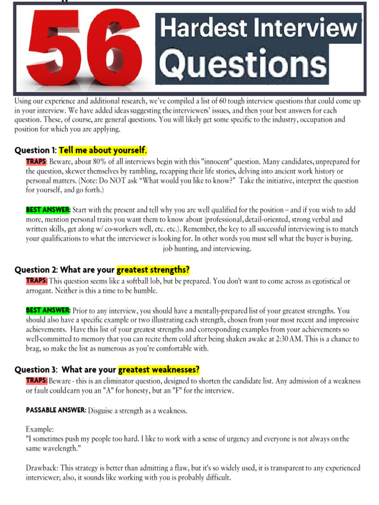 60 Tough Interview Questions & Answers | PDF | Social Psychology ...
