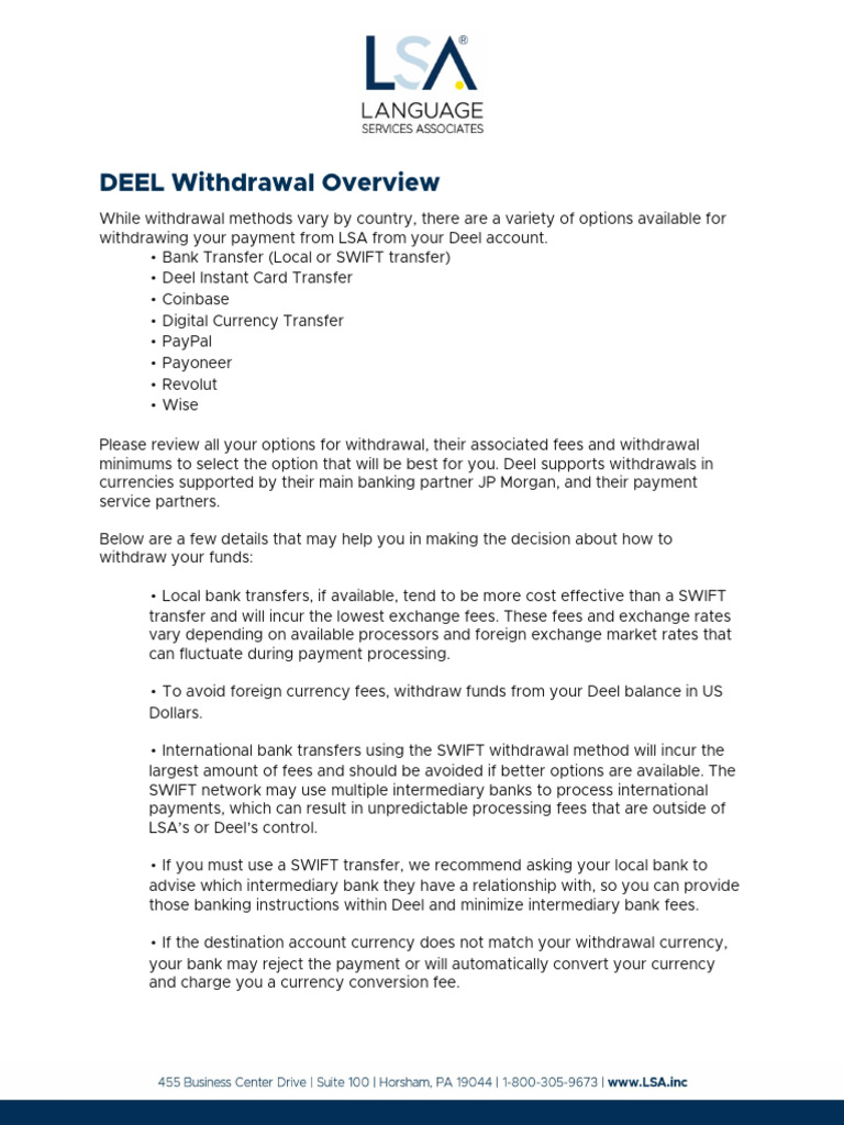 DEEL Withdrawal Options Overview | PDF