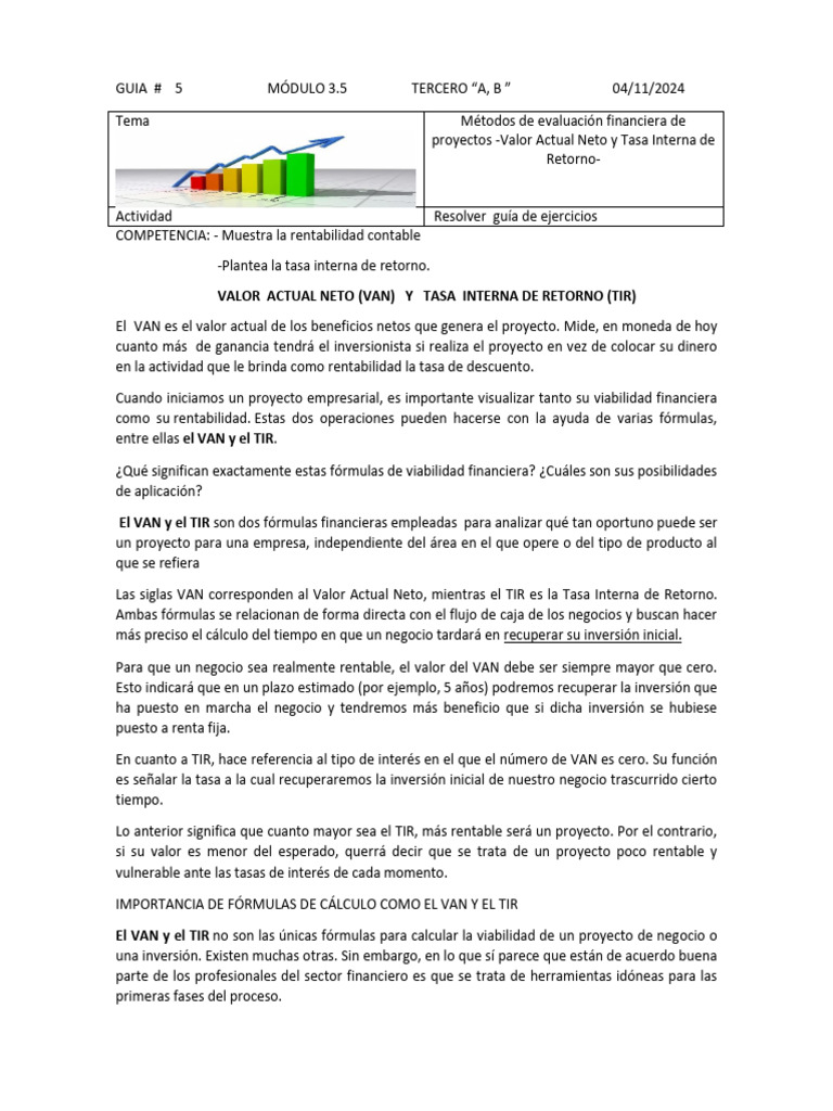 GUÍA 5 MÓDULO 3.5 ( VAN y TIR) | PDF | Tasa interna de retorno | Dinero
