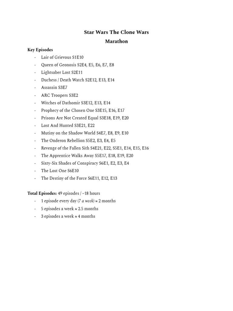 Clone Wars Important Episodes PDF