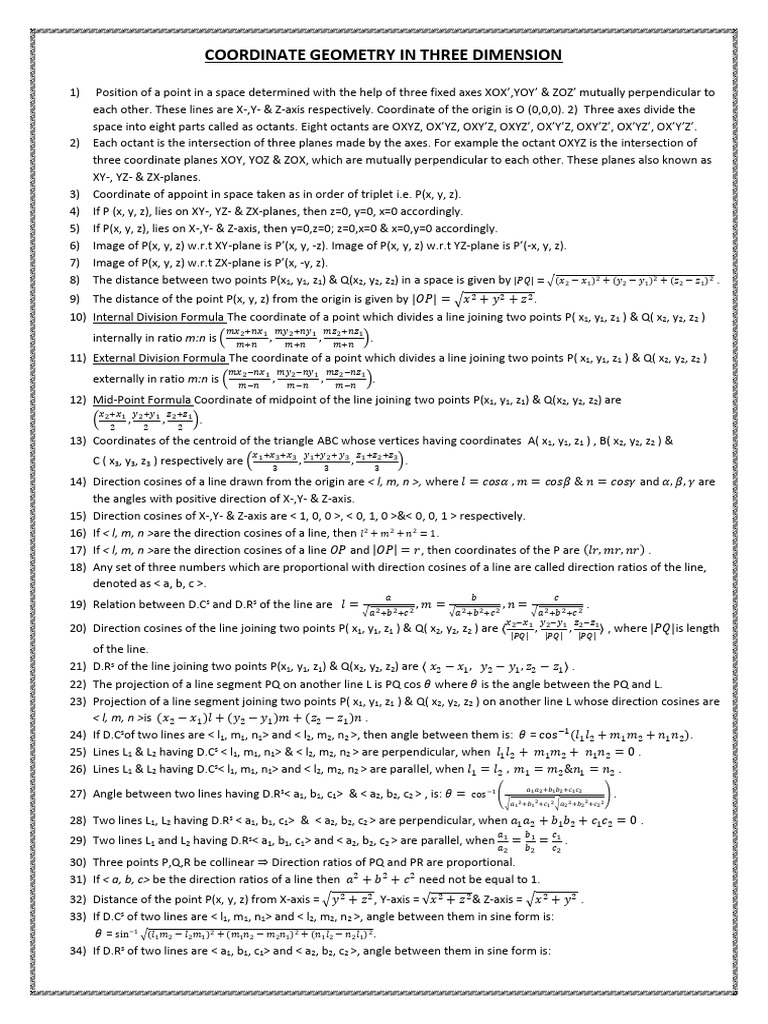 3D Coordinate Geometry Concepts | PDF | Cartesian Coordinate System ...
