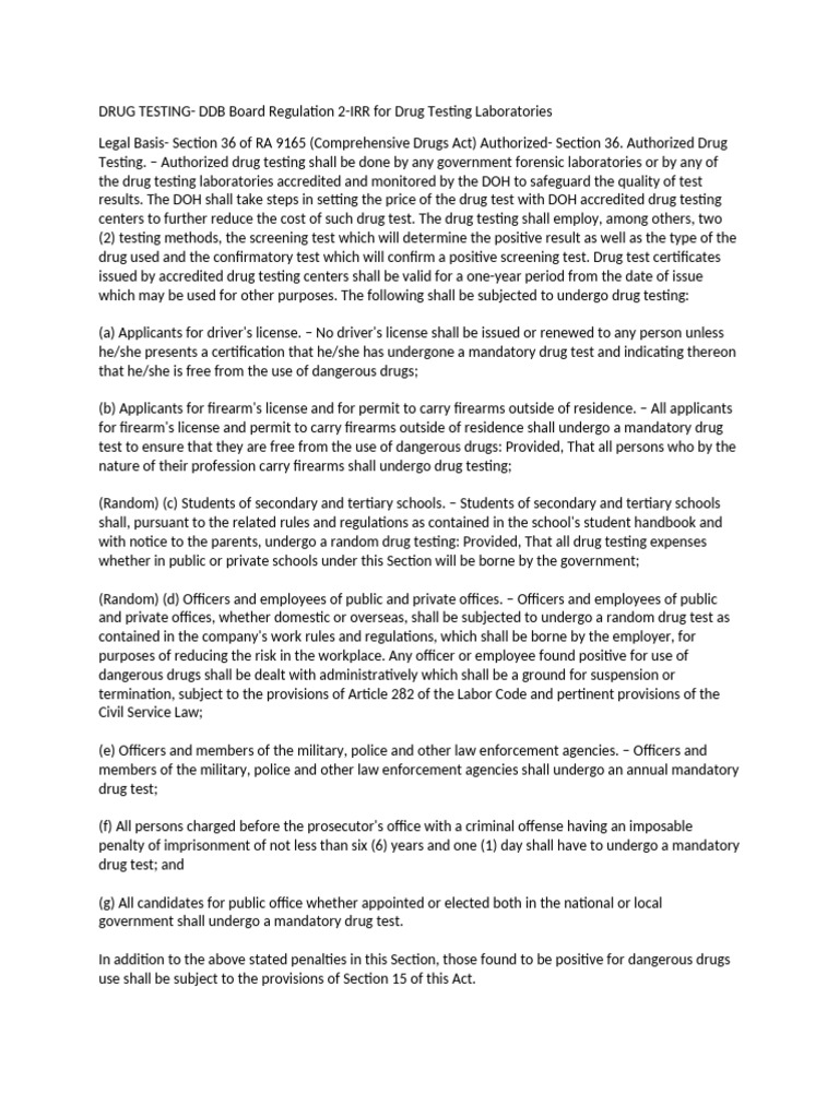 DRUG TESTING | PDF | Drug Test | Employment