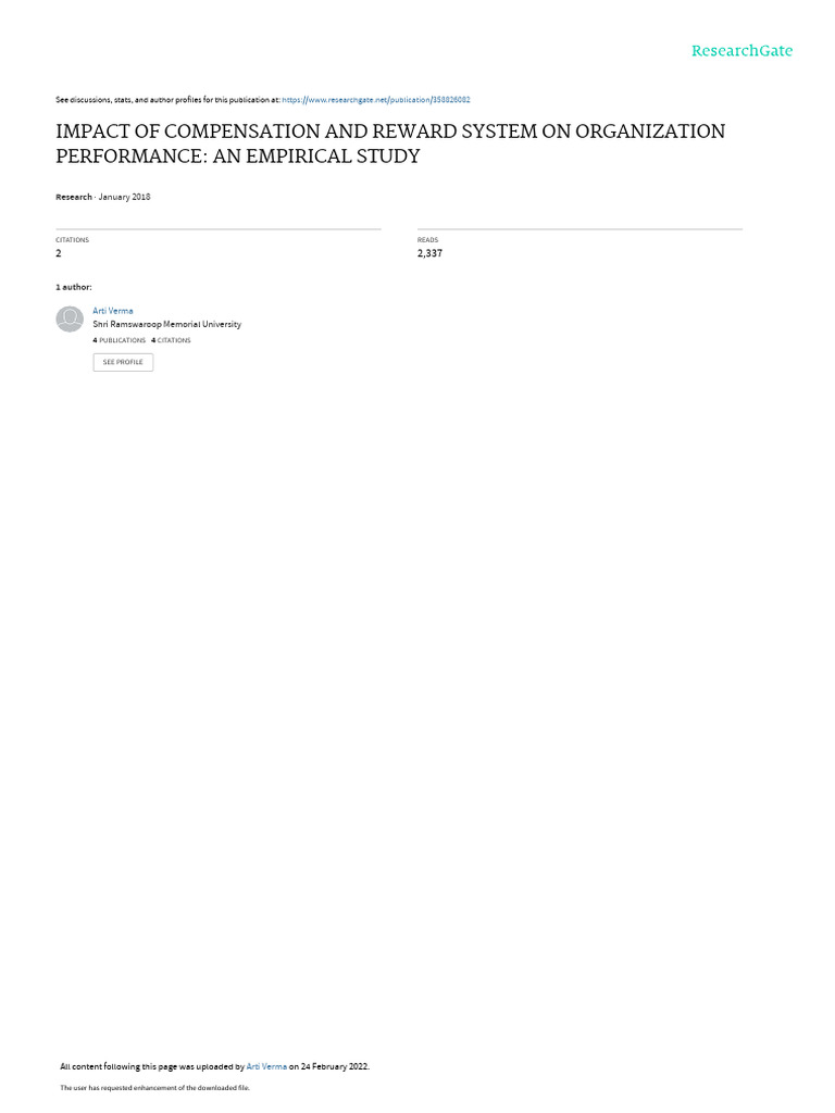 Impact of Compensation and Reward System On Organization Performance An ...