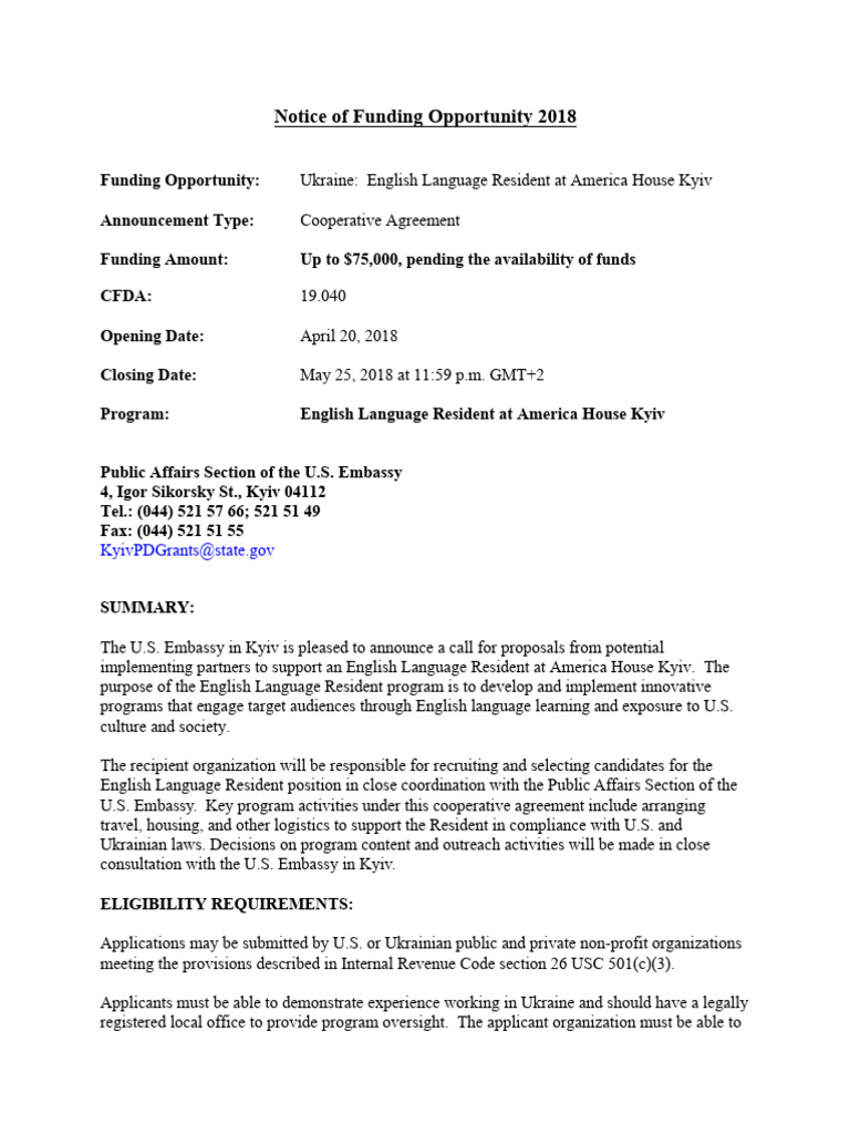 Https Ua - Usembassy.gov Wp-Content Uploads Sites 151 NOFO EL Resident ...