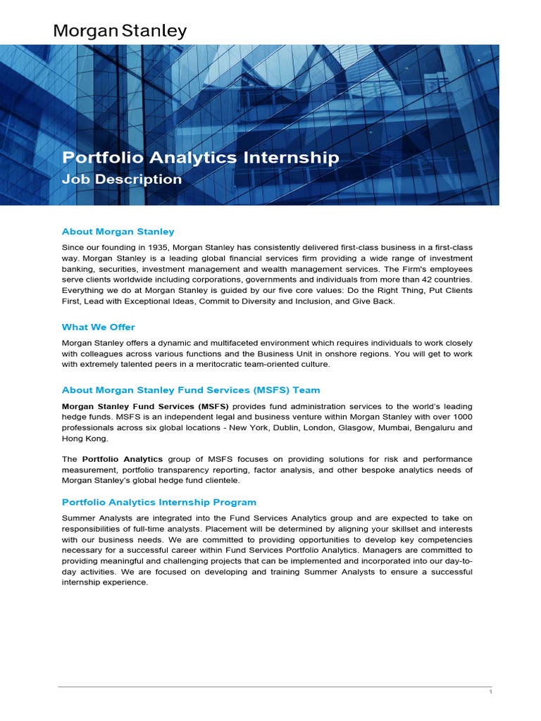 Portfolio Analytics Internship JD | PDF | Morgan Stanley | Hedge Fund