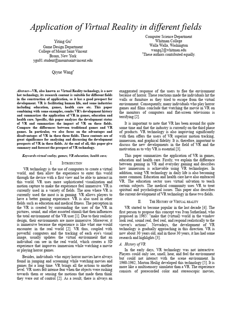 Virtual Reality Applications in Key Fields | PDF | Virtual Reality