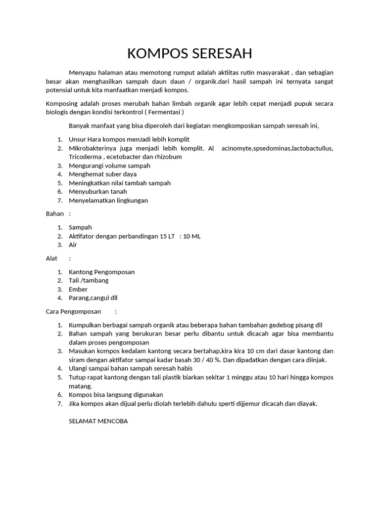 Cara Efektif Membuat Kompos Seresah | PDF