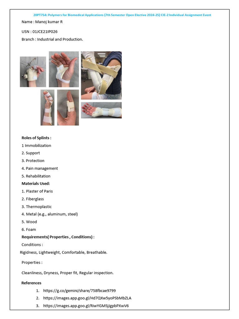 Splints: Types, Roles, and Materials | PDF