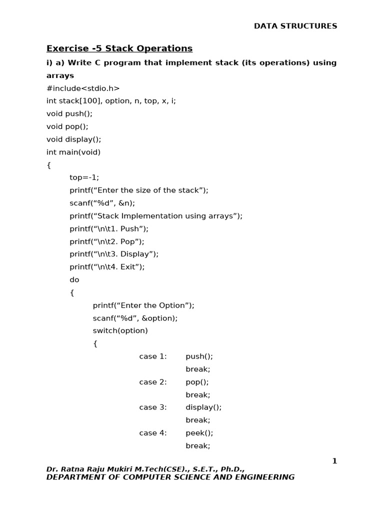 Stack Operations in C Programming | PDF | Computer Programming | Computing