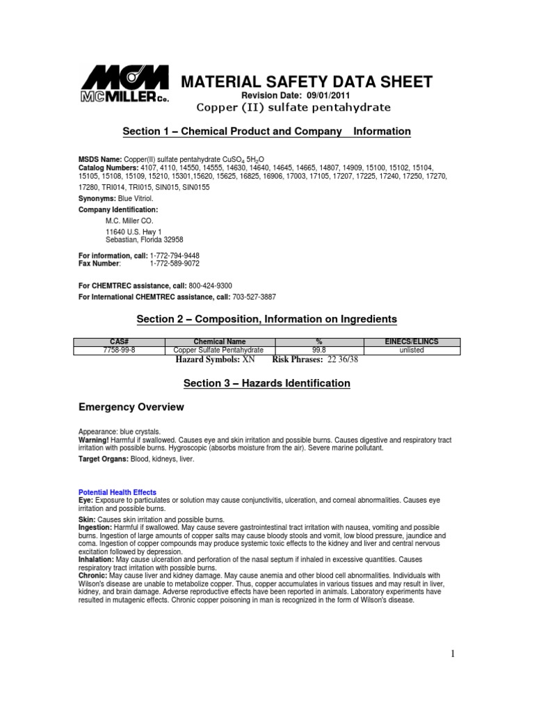MSDS Copper Sulfate Pent a Hydrate Personal Protective Equipment