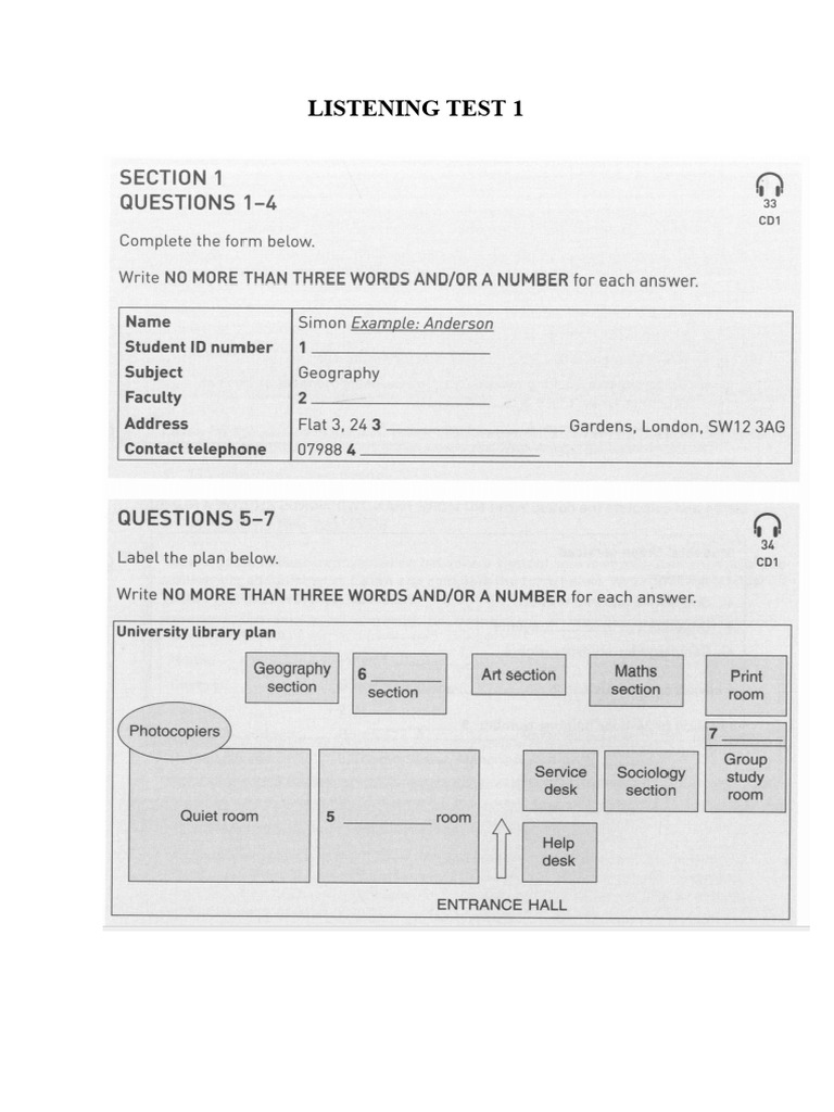 Listening Test 1 Pdf